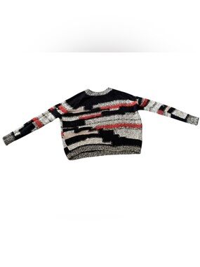 Ecote Patchwork Knit Crewneck Relaxed Sweater | Size XS | Black/Red/Multi